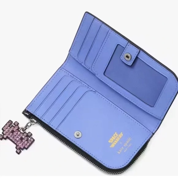 Kate Spade New York Space Invaders X Glitter Patent Small Bifold Wallet NWT - Picture 4 of 5